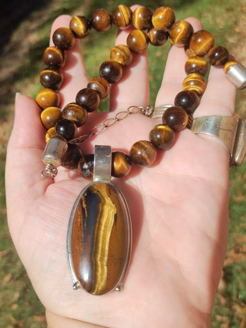 Jay King DTR Tigers Eye necklace and pendant set 925 Sterling Silver